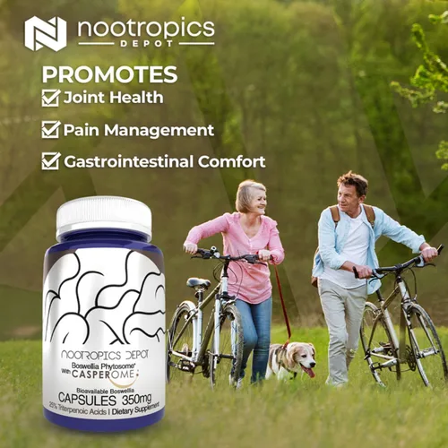 Vista 3 de Nootropics Depot Boswellia Phytosome Cápsulas 350mg Casperome 25% de ácidos triterpenoicos Boswellia serrata Incienso Salud