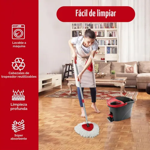 Vista 7 de Juego de 3 cabezales de repuesto para mopa giratoria para el sistema de 1 tanque O-Cedar EasyWring, 3 recambios de mopa giratoria de microfibra, 1