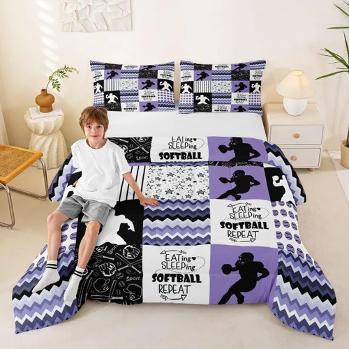 Vista 37 de Erosebridal Softball Comforter Set Patchwork Buffalo Plaid Twin Bedding Sets for Girls Kids Teens Child Galaxy Stars Ball Game Baseball Comforter