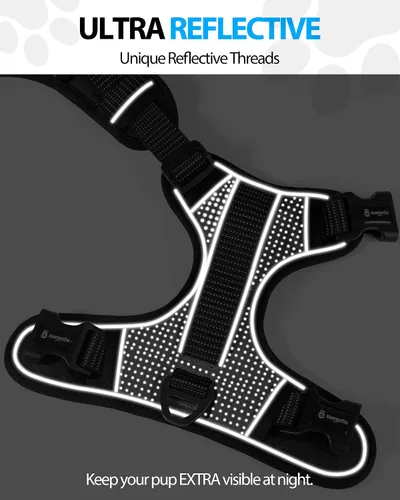 Vista 5 de Emperor Pets Arnés sin tirones para perros pequeños, chaleco Oxford reflectante acolchado suave, 2 clips para correa, ajuste ligero ajustable, negro