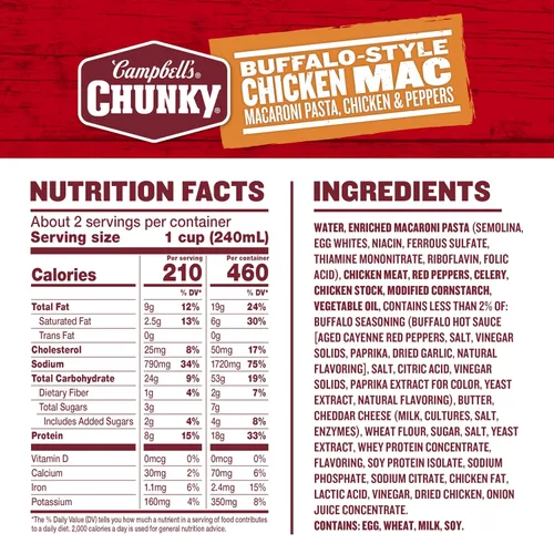 Vista 2 de Campbell’s Chunky Sopa de Macarrones con Pollo Estilo Búfalo, lata de 18.8 oz