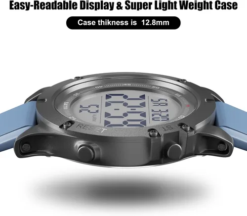 Vista 2 de GOLDEN HOUR Mens Digital Sports Watch, Large LCD Display, 5ATM Water Resistant,Silicone Band