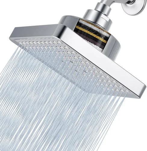 Vista 8 de Cabezal de ducha de lluvia de alta presión con filtro – Filtro cuadrado de 6 pulgadas para eliminar el cloro y sustancias nocivas, mejorar