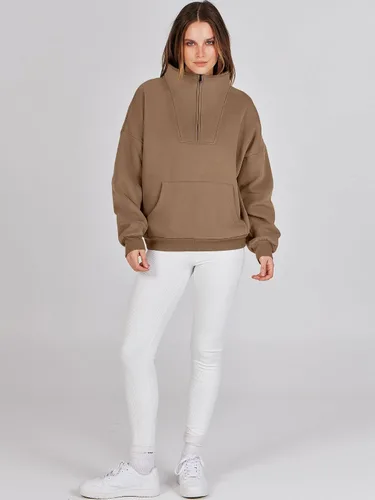 Vista 9 de ANRABESS Sudaderas de manga larga para mujer, forro polar de gran tamaño, media cremallera, sudaderas con capucha para adolescentes y niñas, suéter