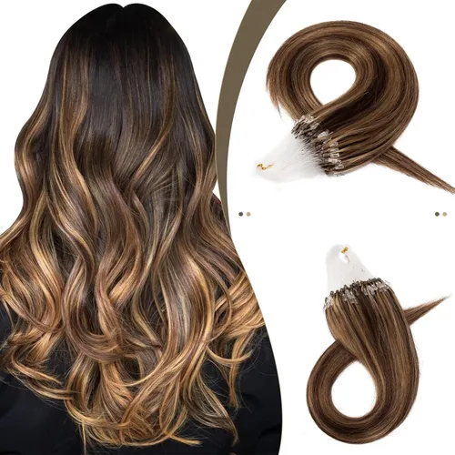 Vista 38 de SEGO Extensiones de cabello humano con micro cuentas, extensiones de cabello humano con micro bucle, lacio, natural, fusión fría, 1.76 oz/paquete