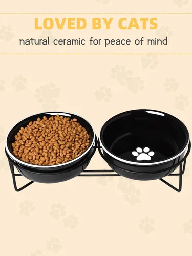Vista 4 de GDCZ Ceramics - Cuencos elevados para gatos con soporte de metal Heighten, 15 onzas (negro)