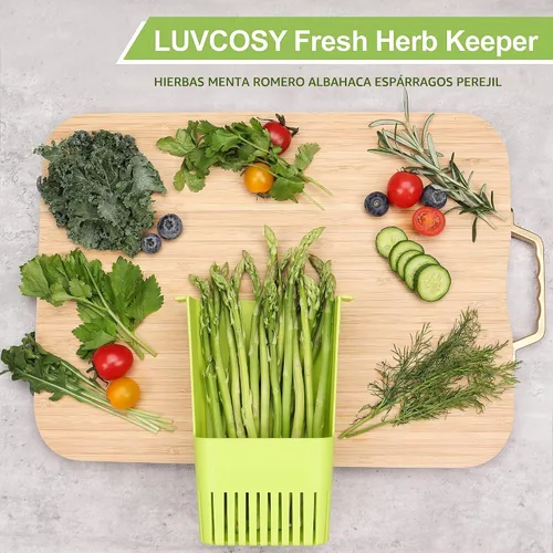 Vista 4 de LUVCOSY Herb Keeper, protector de hierbas de plástico sin BPA con una cesta interior para cilantro, menta, perejil y espárragos, mantiene
