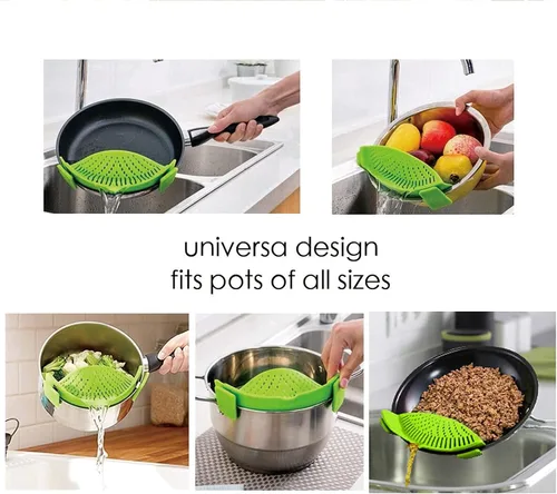 Vista 6 de 2 piezas de colador con clip, colador para ollas para pasta, carne, verduras y frutas, coladores de silicona - Se ajusta a todas las ollas y cuencos.