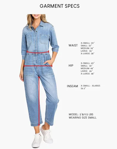 Vista 8 de Lana Roux Overol de mezclilla de pierna recta para mujer Aviator Utility Relax