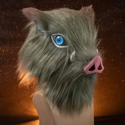 Vista 3 de Inosuke Hashibira Mask Demon Boar Mask Full Head Grey