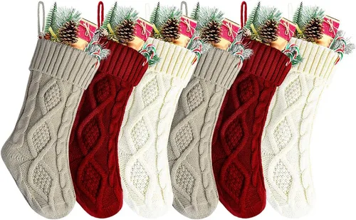 Vista 9 de Medias de Navidad a granel, medias de punto trenzado azul de 18 pulgadas para decoración navideña de vacaciones, paquete de 6