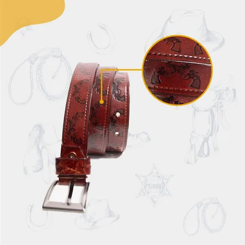 Vista 2 de Correa de cinturón de cuero grabada - Cinturón 100% de cuero de 1 pulgada de ancho con hebilla - Cinturones CTK Saddlery Western