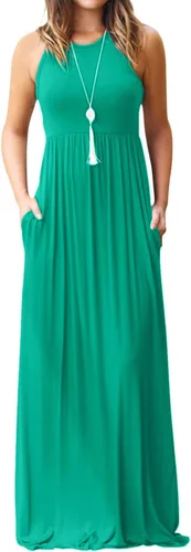 Vista 19 de DEARCASE Vestido largo de verano sin mangas para mujer, con bolsillos E10-floral Negro Azul