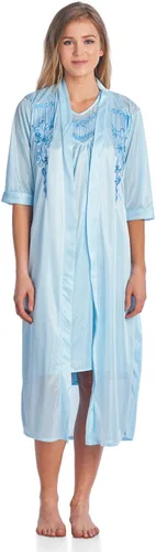 Vista 8 de Casual Nights Conjunto de bata y camisón de satén de 2 piezas para mujer Bordado Azul