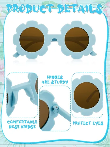Vista 2 de Dunzy 16 pares de lentes de sol para niños, diseño de flores, lindos lentes de sol redondos para niñas y niños pequeños, fiesta en la playa, de 3 a