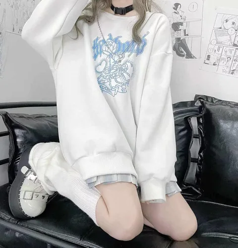 Vista 2 de YUESUO Sudadera con capucha japonesa Harajuku Kawaii Anime Girl Teen JK Top Linda sudadera Emo Girl Ropa de gran tamaño gótico