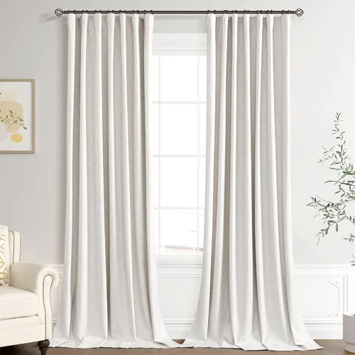 Vista 18 de Joywell - 2 cortinas de lino 100% opacas, con bolsillo para cortinero, trabilla trasera, cinta para ganchos y anillas con clip, con aislamiento