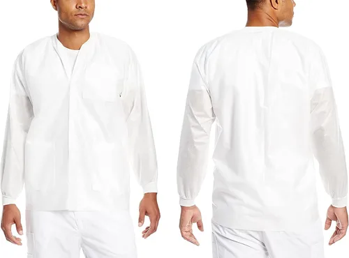 Vista 64 de Paquete de 10 chaquetas desechables de laboratorio, chaqueta médica reutilizable hasta la cadera, unisex, con puños de punto y bolsillos