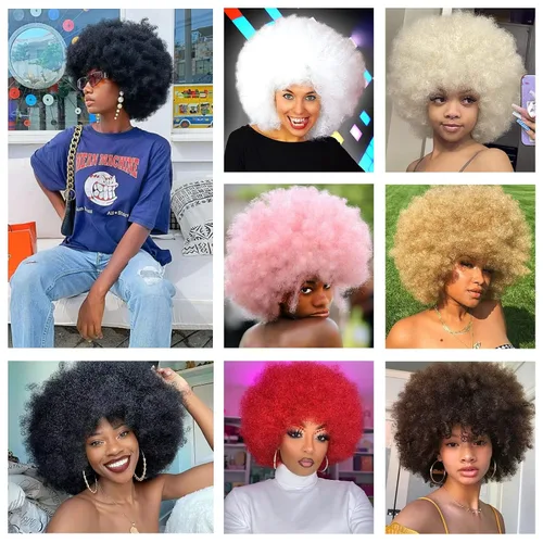 Vista 6 de G&T Wig Pelucas afro cortas para mujeres negras, sin pegamento, peluca afro de los años 70, pelucas grandes con volumen y suaves de aspecto natural