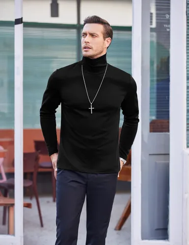 Vista 3 de Coofandy - Camisa térmica de cuello de tortuga para hombre, estilo informal, suéter de punto de algodón