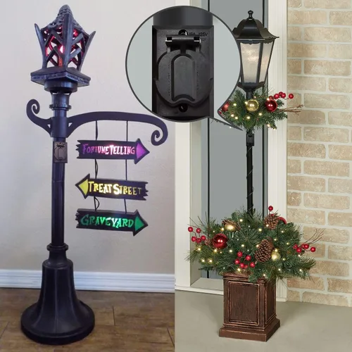Vista 5 de Toma de corriente a tierra para poste de lámpara de exterior, briidea 125V 15A toma eléctrica para poste de luz, reemplazo, negro