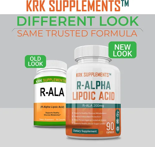 Vista 2 de KRK SUPPLEMENTS 1 Pack R-ALA R-Alfa Ácido Lipoico 200mg 90 Cápsulas