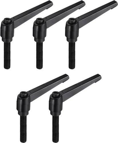 Vista 16 de uxcell 5 piezas de manija de palanca de sujeción ajustable M5 x 1.969 in de óxido negro métrico de acero al carbono macho roscado perillas de mano