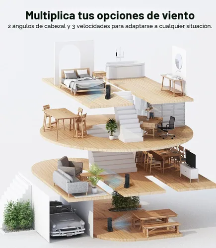Vista 6 de Ventiladores de torre personales de refrigeración que soplan aire frío, ventilador de escritorio pequeño de pie con 3 velocidades y temporizador