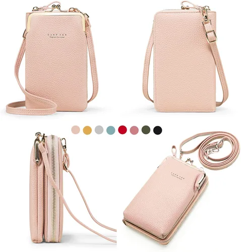 Vista 6 de Bolsa cruzada para teléfono celular, pequeña bolsa cruzada para teléfono celular, bolsa de hombro para teléfono celular, tarjetero y cartera, Gris