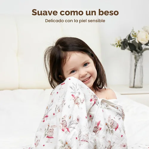 Vista 4 de Toalla de baño con capucha para niños pequeños, toalla suave de muselina de algodón orgánico de 6 capas para bebés y niños pequeños, 25 x 51