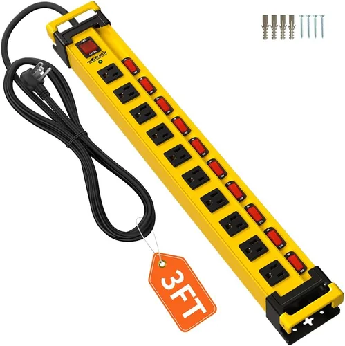 Vista 13 de Plug'n Regleta de Corriente Larga de 8 Tomas, Protector contra Sobretensiones de 2700J con Interruptores Individuales, Ampliamente Espaciada