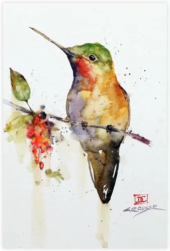 Vista 14 de Póster artístico de Dean Crouser 16 pinturas de acuarela de la familia de colibríes sobre lienzo, póster para decoración de dormitorio, paisaje