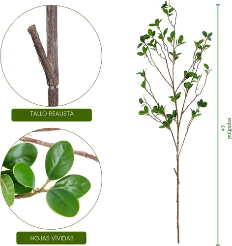 Vista 5 de Sggvecsy 43'' 2 Piezas Ramas de Ficus Artificiales Spray de Hojas Falsas Ramas de Eucalipto Verde Tallos de Vegetación Artificial Plantas de Ramitas