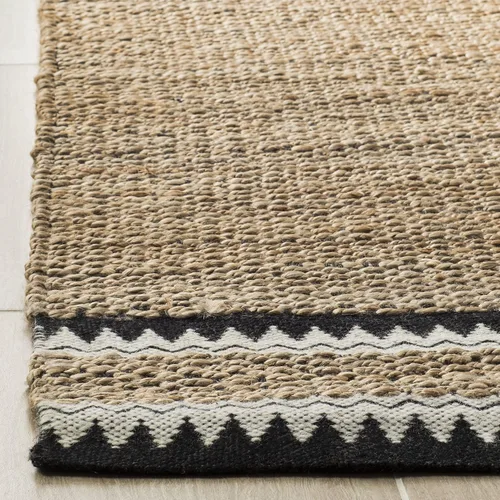 Vista 3 de SAFAVIEH Colección de fibra natural - Alfombra decorativa de 2 x 3 pies, color natural y negro, hecha a mano de yute rústico costero, ideal