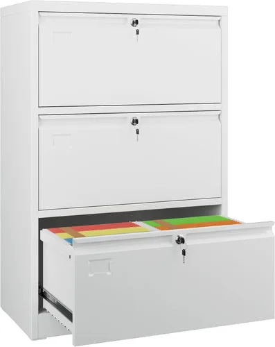 Vista 8 de Archivador de metal de 3 cajones con ruedas, archivador rodante debajo del escritorio para tamaño A4/carta/legal, archivador móvil con cerradura