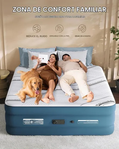 Vista 9 de Tencity - Cama de aire de inflado rápido, silenciosa y cómoda para invitados en el hogar, campamento, viajes, colchón de aire de lujo con cubierta