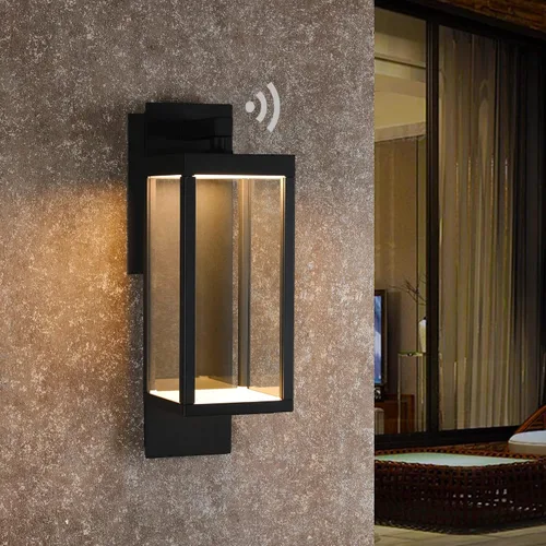 Vista 2 de Aplique de pared con sensor de atardecer a amanecer, lámpara de pared exterior integrada LED, luces de montaje en pared antioxidantes, impermeable