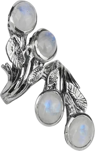 Vista 4 de YoTreasure Natural Labradorite Moonstone Green Onyx Solid 925 Sterling Silver Innovative Leaf Vine Design Ring