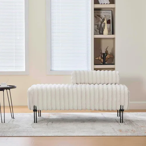 Vista 8 de Aoowow Banco otomano de pana para dormitorio, de 49.6 pulgadas de largo, banco otomano para sala de estar, extremo de cama, ventana rectangular