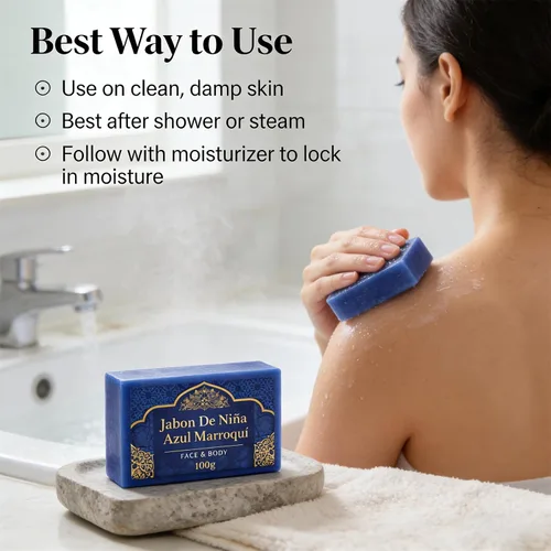 Vista 7 de Jabon De Niña Azul Marroquí - Jabón de Nila azul marroquí para rostro y cuerpo, barra hecha a mano de 3.53 oz, limpieza suave con polvo de nila