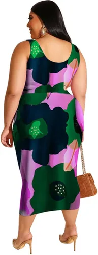 Vista 3 de MRSFITOK Conjunto de 2 piezas para mujer de talla grande, sexy, vestido a media pierna, sin mangas, camiseta sin mangas, falda entallada, conjunto