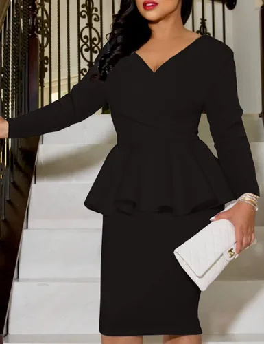 Vista 3 de MAYFASEY Vestidos de iglesia para mujer, estilo vintage, con volantes, péplum, para trabajo, oficina, negocios, cóctel, fiesta, vestido de tubo