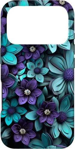 Vista 30 de Purple Flowers Teal Blue Floral Cute Botanical Garden Print Case for iPhone 17