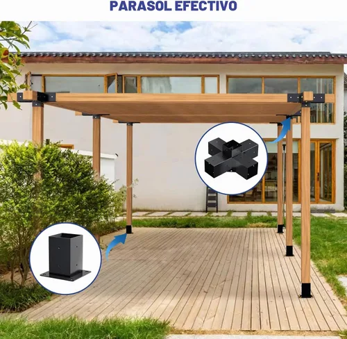 Vista 5 de Kit de pérgola Grehitk - Soporte de esquina de ángulo recto de 5 vías para bricolaje Base de poste de madera para cenadores, patio, cabaña de 1