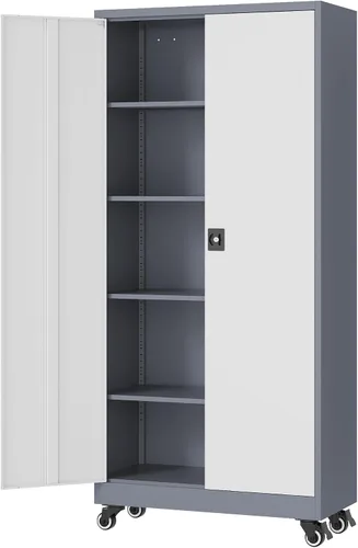 Vista 19 de Fesbos Armario de almacenamiento de metal, archivadores de acero de 36 pulgadas de alto con puertas con cerradura y estantes ajustables, gabinete
