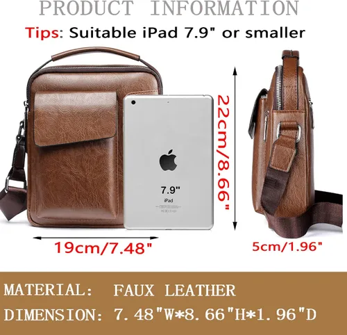 Vista 2 de MNODWLOF Bolso bandolera pequeño de cuero para hombre, bolso cruzado para trabajo, negocios, viajes, al aire libre, senderismo, correa ajustable