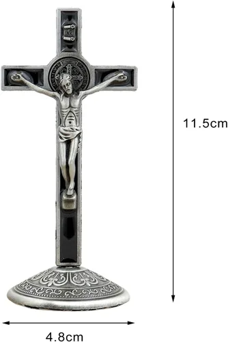 Vista 2 de Gazechimp Crucifijo de pie Crucifijo Cruz Jesús Católico Cristo Artesanía Duradera Cruz Altar ST Crucifijo para regalos religiosos Colección