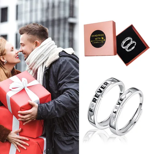 Vista 25 de Couples Rings Set Matching Promise Rings Adjustable Wedding Trendy Titanium Stainless Steel Rings for Couples Valentines Day Jewelry
