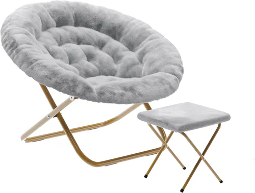 Vista 9 de Flash Furniture Gwen - Silla plegable de gran tamaño con otomana, silla lunar de piel sintética, marco de acero duradero, para dormitorio