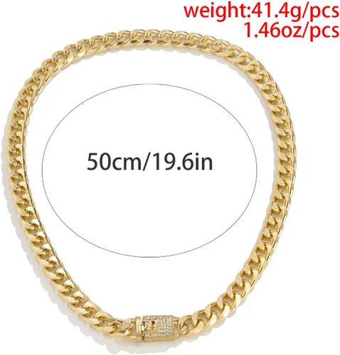 Vista 2 de Pingyongchang Punk Chic - Collar con cierre de diamantes de imitación cubano, pulsera de hip hop, oro cubano, eslabones cubanos de circón, cierre